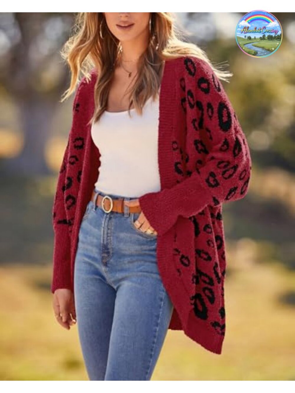 Women's Knit Cardigan Sweater Leopard Print Fall Open Front Long Sleeve